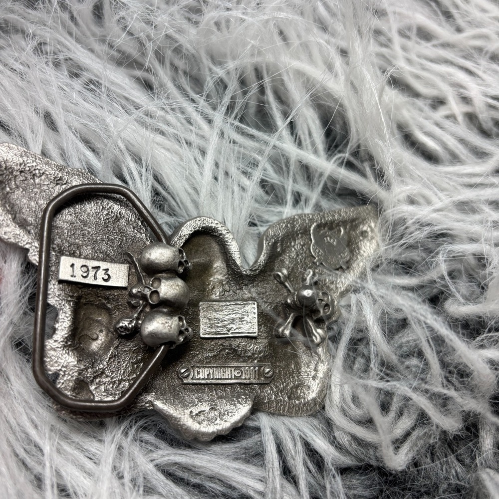 Vintage 1973 Skull‎ Biker Gothic Silver-Toned Metal Belt Buckle Bad to the Bone - Picture 14 of 14